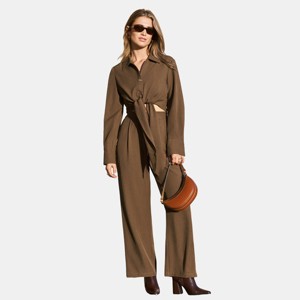 Women's Espresso Brown Cropped Top and Straight Leg Pants Set - Cupshe - 1 of 4