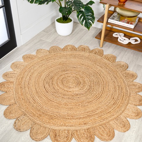 Round Jute Scalloped Rug, Bohemian Rug, Round Jute Rug, Boho Area Rug