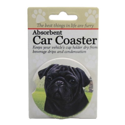 Car Coaster 2.5" Black Pug Car Coaster Absorbent E & S Pet  -  Coasters