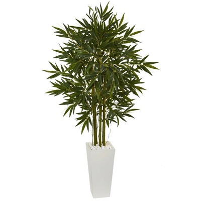 Nearly Natural 6' Bamboo Artificial Tree in White Tower Planter
