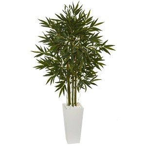 Nearly Natural 6' Bamboo Artificial Tree in White Tower Planter - 1 of 1