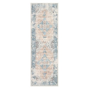 Washable Floral Medallion Living Room Rugs, Indoor Distressed Farmhouse Bedroom Carpet, Non Slip Stain Resistant Dining Room Rugs - 1 of 4