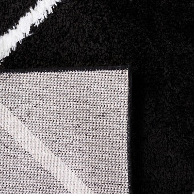 Black and White Geometric Shag Runner Rug, 2' x 9'