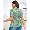 Coolmee Women's Plus Size Shirts V Neck Front Drawstring Casual Tunic Tops Short Sleeve Tightened Waist Floral Print Swing Blouse 5XL Green - 4 of 4