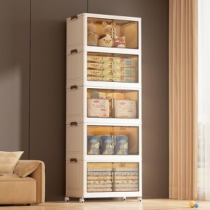 4 Tier Stackable Plastic Storage Boxes, Plastic Storage Boxes With 1 Lid, Foldable Storage Bins With Wheels Storage Organizer - 1 of 4