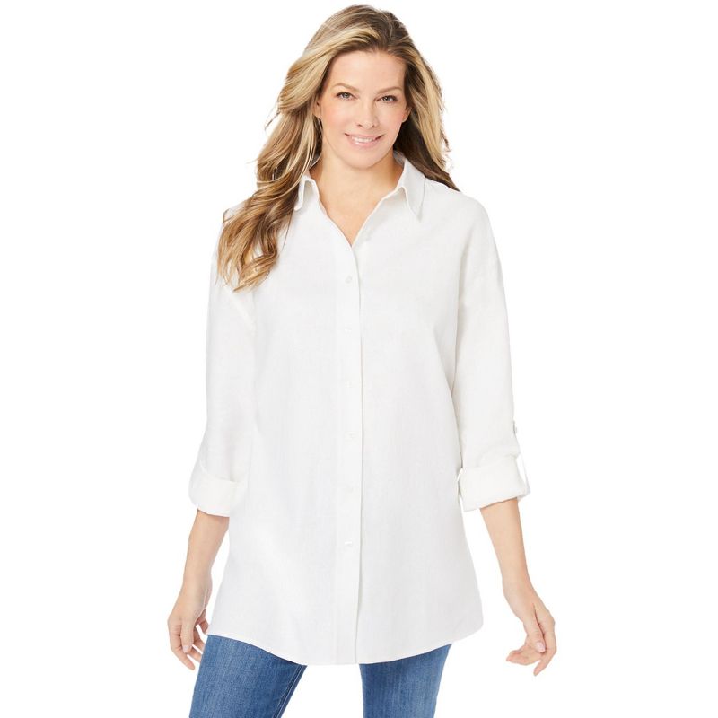 Woman Within Women's Plus Size Linen Button-Front Tunic, 1 of 2