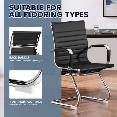 Black Faux Leather and Chrome Office Reception Chairs, Set of 2
