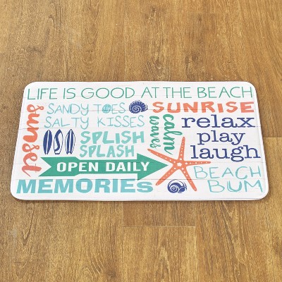 Lakeside Welcome to the Beach Memory Foam Rug with Coastal Icons and Sentiments