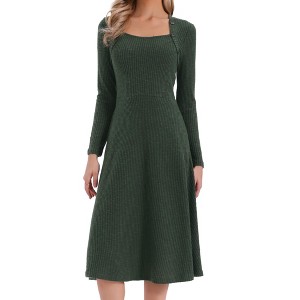 navy blue dress for baby girl Women Long Sleeve Ribbed Knit Short Dresses Fall Winter V Neck Casual Swing A  Line Sweater Dress main image 1