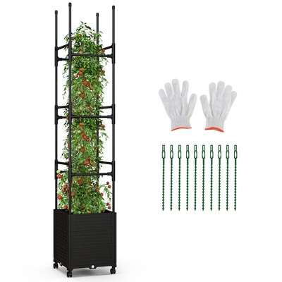 Costway 1/2 PCS Raised Garden Bed with Trellis and Wheels Self-Watering Planter Box with 3 Heights