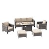 Sonkuki 6 Pieces Patio Sofa with Rectangle Fire Pit Table and Ottomans, Wicker Conversation Couch, Navy Blue Cushion - 2 of 4