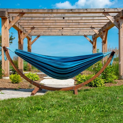 Blue Lagoon Double Cotton Hammock with Solid Pine Arc Stand