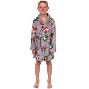 Seven Times Six Nintendo Boys' Super Mario Yoshi and Super Mushroom Kids Fleece Robe - 1 of 4