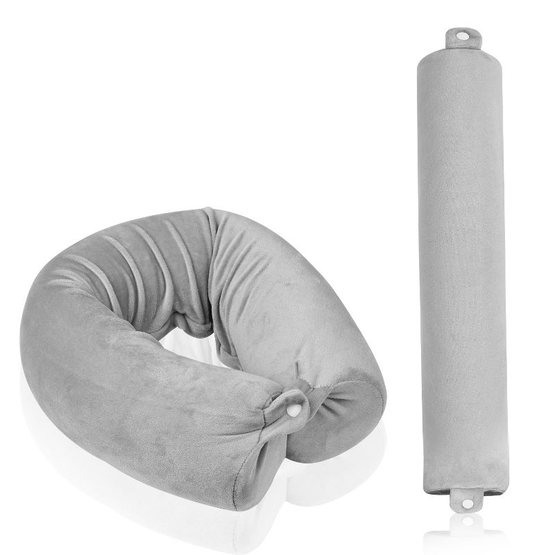 Fosmon Memory Foam Travel Pillow, Travel Neck Pillow For Airplanes Car, Flexible U-Shaped Plane Pillow With Washable Cover, Light Gray