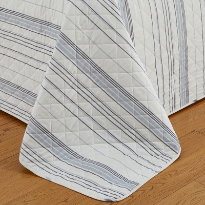 Ivory and Gray Twin Reversible Microfiber Quilt Set
