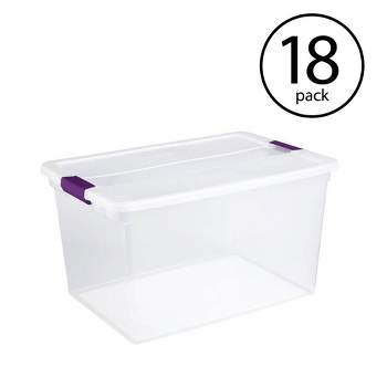 Sterilite 66 Qt ClearView Latch Storage Box Stackable Bin with Latching Lid, Plastic Container to Organize Clothes in Closet, Clear Base, Lid, 18-Pack