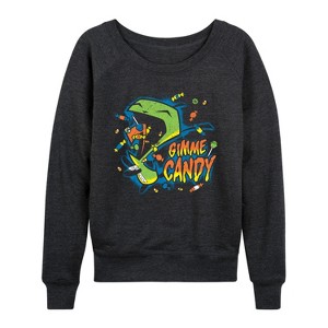 Women's - Invader Zim - Gimme Candy Gir -Women's French Terry Long Sleeve Pullover Lightweight French Terry Wide Neck Long Sleeve Shirt - 1 of 4