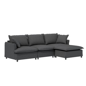 Chenille Sectional Sofa with Ottoman, L-Shaped Cloud Couch Set, Modular Upholstered Furniture, Gray - 1 of 4