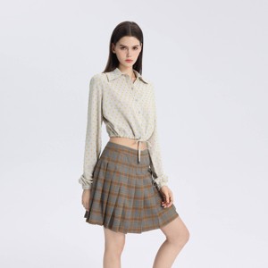 Women's Mid-Rise Woven Pleated Skirt - Wild Fable™ Dark Green Plaid - 1 of 4