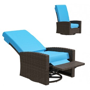 Outsunny Patio Wicker Recliner Chair with Footrest, Outdoor PE Rattan 360° Swivel Chair with Soft Cushion, Lounge Chair for Patio, Sky Blue - 1 of 4