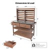 64.9"H Outdoor Potting Bench with Stainless Steel Top, Solid Wood Kitchen Island Table with Wheels, Upper Hutch, Towel Rack, Storage – Cuddlewood - 4 of 4