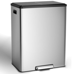 15.85 Gallon Kitchen Trash Can with 2 Removable Barrel, Wide Step Pedal, Soft Close Lid - 1 of 4