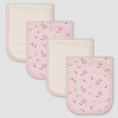 Image of Gerber Baby Girls' 4pk Ballerina Interlock & Terry Burp Cloth - White/Light Pink