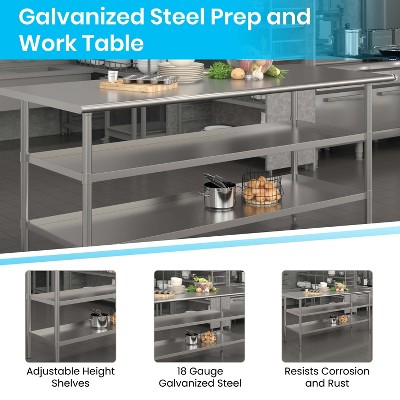 Stainless Steel 74" Work Table with Adjustable Undershelves