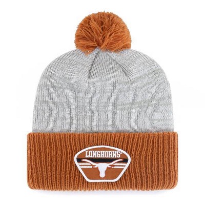 NCAA Texas Longhorns Men's Gray Badge Knit Cuffed Beanie with Pom