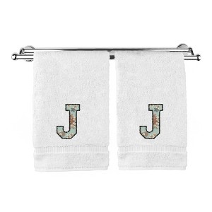 BC BARE COTTON Monogrammed Hand Towels, Personalized Gift, Set of 2 - Embroidered Writing with Greenish Cyan - 1 of 4