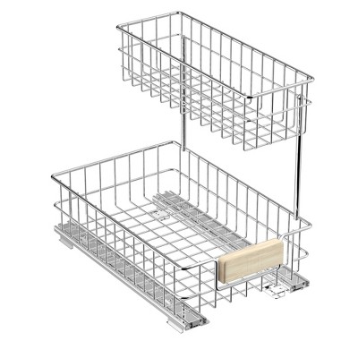 Pull Out Cabinet Organizer, Under Sink Slide Out Storage Shelf with 2 Tier Sliding Wire Drawer