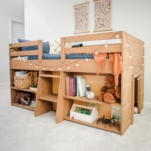 Max & Lily Loft Bed Twin Size, Solid Wood Low Loft Bed With 2 Bookcases ...