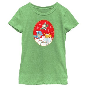 Girl's Pokemon Christmas Happy Holidays Patch T-Shirt - 1 of 4