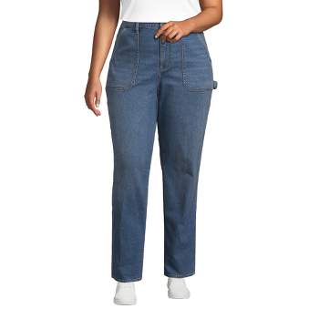 Lands' End Women's Recover High Rise Relaxed Straight Leg Utility Blue Jeans