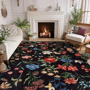 Floral Rug Botanical Flower Pattern Floor Carpet Retro Farmhouse Home Decor Non Slip Throw Rug for Bedroom - 1 of 4