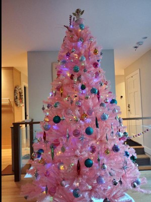 Costway 6ft Pink Christmas Tree Hinged Full Fir Tree Metal Metal Season ...