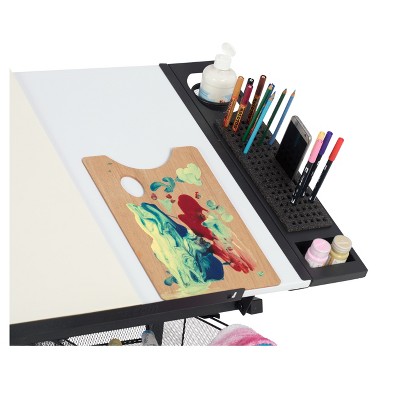 Adjustable White Metal Drafting Table with Storage Drawers