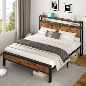 AMERLIFE Platform Bed Frame with Charging Station Storage Headboard, Noise-Free - 1 of 4