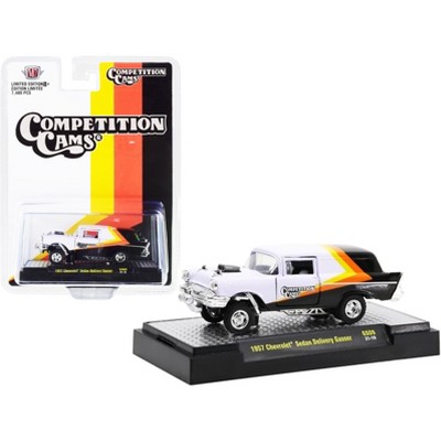 1957 Chevrolet Sedan Delivery Gasser "Competition Cams" White & Black w/ Stripes Ltd Ed to 7480 pcs 1/64 Diecast Model Car by M2