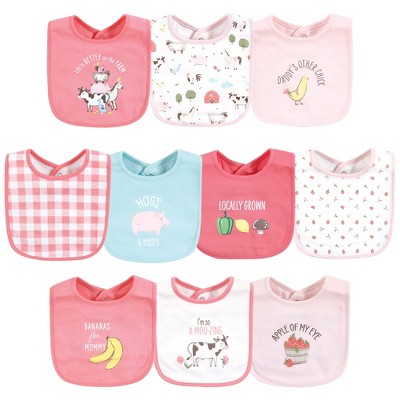 Hudson Baby Infant Girl Cotton Bibs, Girl Farm Animals, One Size