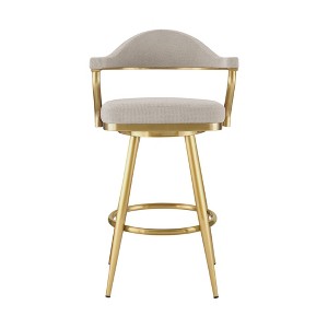 HomeRoots 30" Taupe and Gold Fabric and Stainless Steel Bar Height Swivel Bar Chair - 1 of 4