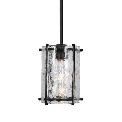 LNC Fiorekaury  6.7-in Mini Cylinder Pendant, 1-Light Matte Black and Ripple Glass , Modern and Luxury