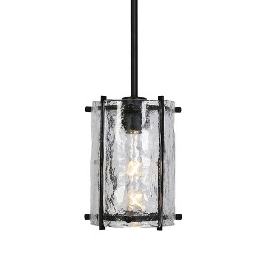 LNC Fiorekaury  6.7-in Mini Cylinder Pendant, 1-Light Matte Black and Ripple Glass , Modern and Luxury - 1 of 1
