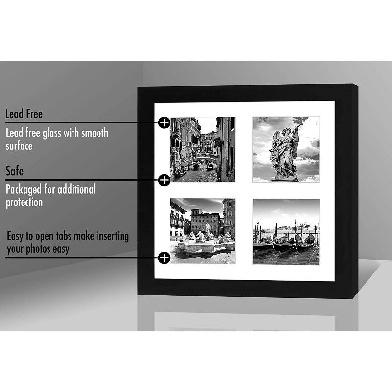 Americanflat 10x10 Collage Picture Frame with tempered shatter-resistant glass - 4 Displays of 4x4 - Available in a variety of Colors, 4 of 8