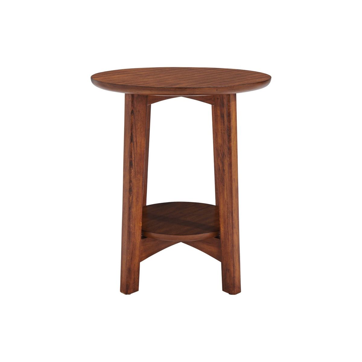 Monterey Round Mid Century Modern Wood End Table Chestnut - Alaterre Furniture: Tapered Legs, Floating Shelf - thumbnail 10