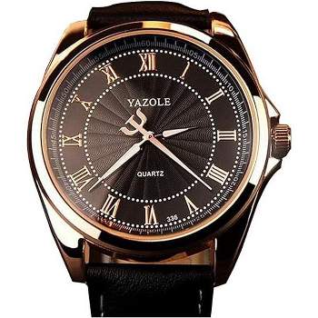 Mens Watches Quartz Wristwatch with Leather Strap, Black/Brown