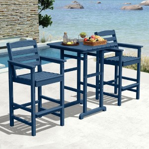 Hyleory 3-Piece HDPE Outdoor Patio Bar Set with Bar Stools - 1 of 4