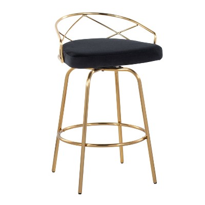 Charlotte 26" Black Velvet and Gold Metal Swivel Counter Stool Set