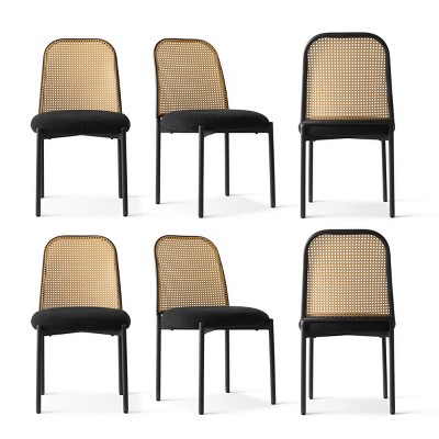 Rattan Boucle Dining Chairs Set Of 6,Cane Dining Chair Set Of 6，Upholstered Boucle Dining Chair With Rattan Cane Dining Chair Under $100-Maison Boucle