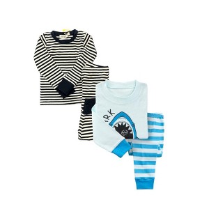 BenBen Sharks/Stripes 2 Pack Kids Pajamas - 1 of 3